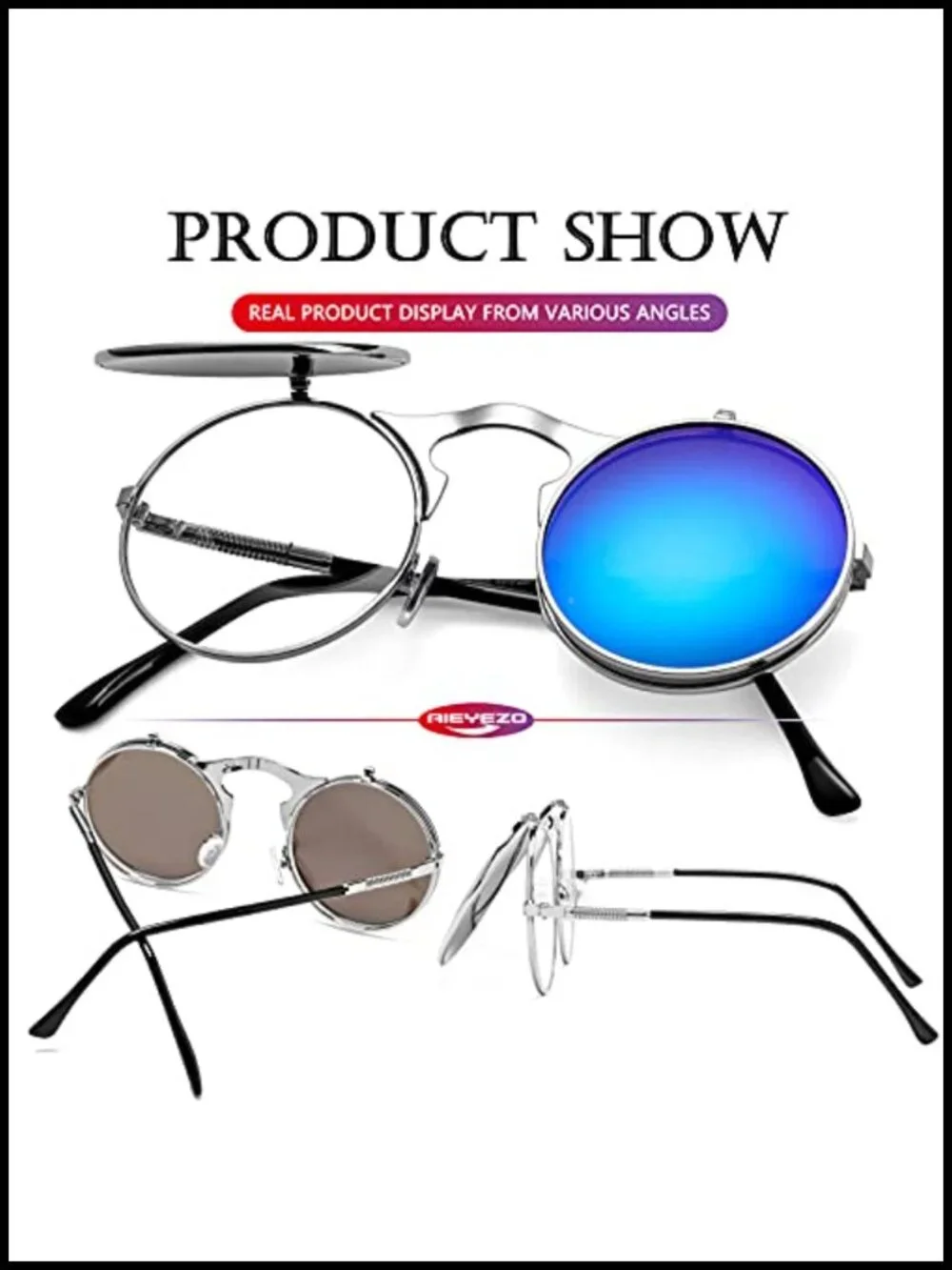 Round Flip Up Sunglasses Metal Frame Retro Steampunk